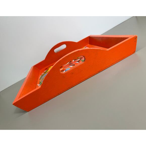 Scandinavian Folk Art - Hand-Painted Wooden Tray, Dala Orange Floral Rosemaling - Picture 6 of 6